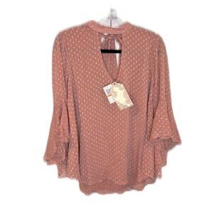 Women’s Band Of Gypsies Bell Sleeve French Dot Tie Neck Blouse